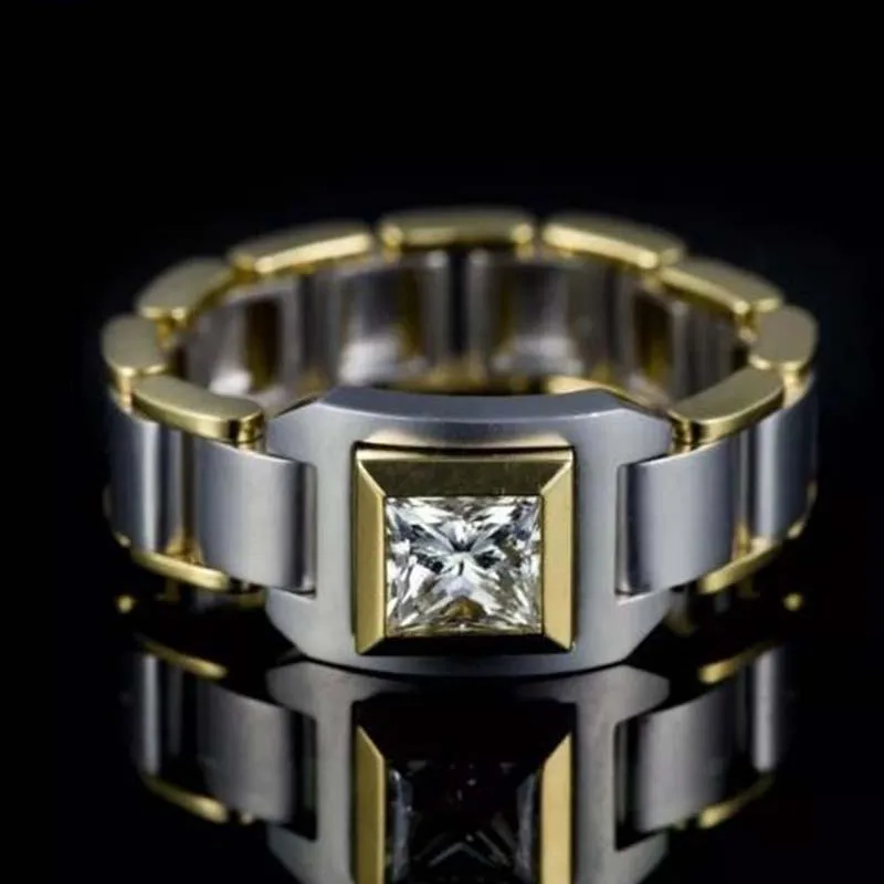 

Luxury Geometric Square Cubic Zircon Men's Ringwith Watch Shaped Crystal Rhinestone for Male Wedding Engagement Jewelry