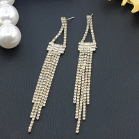 long tassel full rhinestone drop earrings for women ovsize crystal dangle earrings fashion jewelry accessories a452
