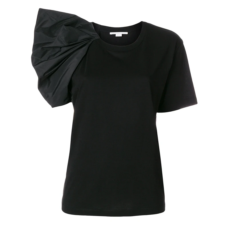 [EAM] 2021 Новинка Весна Лето круглый вырез рукав до локтя белая свободная