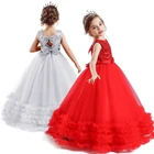 Свадебное платье принцессы для девочки с цветами длинное платье подружки невесты Новогоднее красное платье Дизайнерская одежда с открытой спиной вечерняя праздвечерние чная одежда