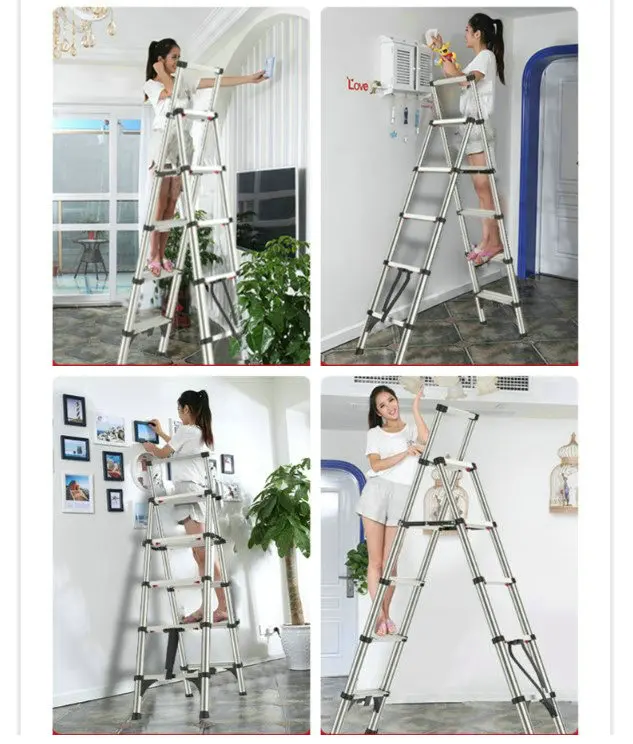 1.4M multifunctional folding household herringbone ladder aluminumalloy telescopic ladder construction decoration project ladder