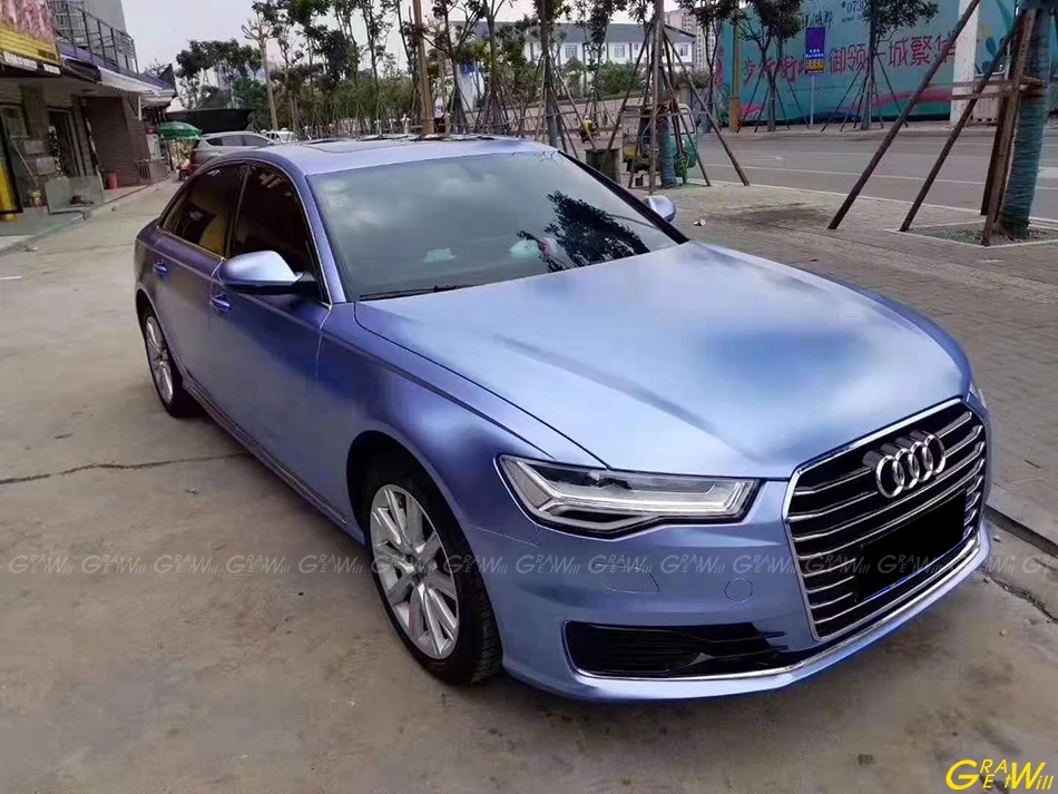 Высококачественная сатиновая металлическая туманная синяя виниловая пленка