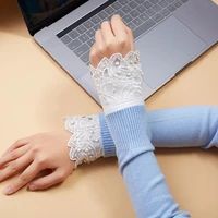 women sweet embroidery floral lace horn cuffs handmade beading jewelry detachable fake sleeves wrist warmer sweater decoration