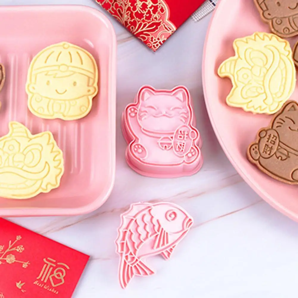

Cookie Stamper Unbreakable PP 3D Chinese Element Fortune Embossing DIY Biscuit Mold Biscuit Mold Fondant Mold 6Pcs/Set