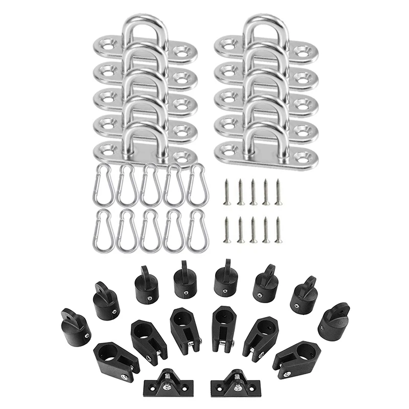 

10 Pcs Stainless Steel Pad Eye Plate U Hook & 16 Pcs Universal Boat Nylon Fittings Hardware Set Black