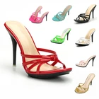 Мюли женские на высоком каблуке 11 см, повседневные шлепанцы, туфли-лодочки, туфли-лодочки, открытый носок, тапки на шпильке, популярные модные летние