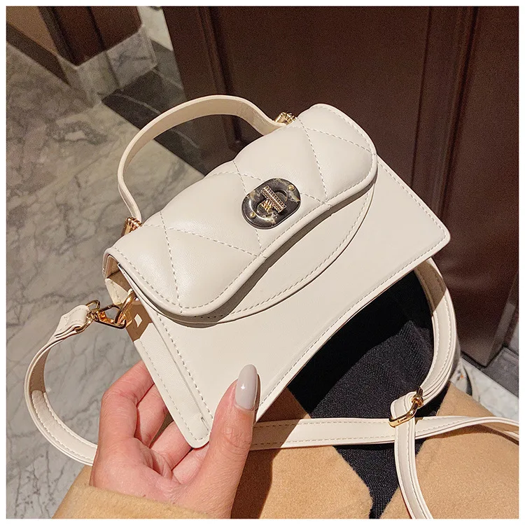 

Simple designer female small handbag high quality PU ladies trend brand diamond lock small square bag shoulder messenger bag