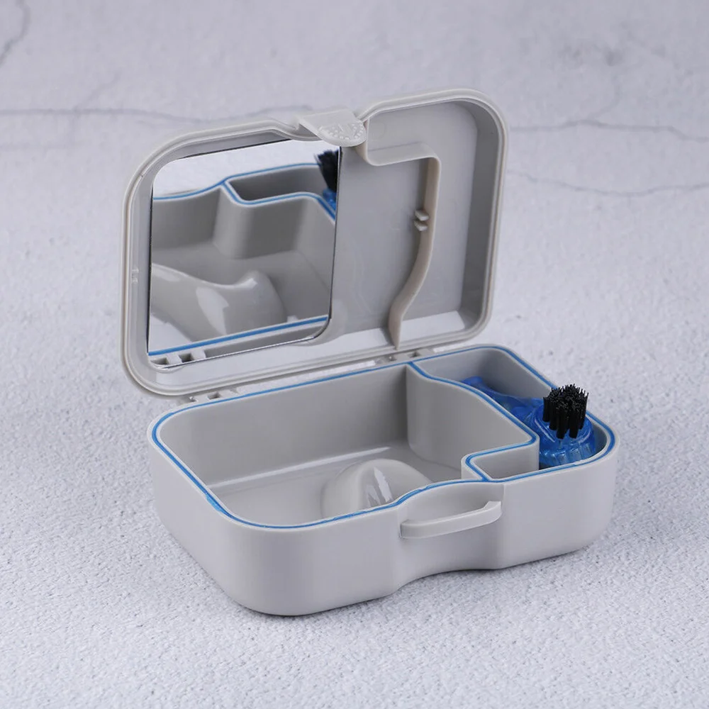 

1pcs Denture Storage Box False Teeth Cleaning Case With Mirror Clean Brush Artificial Dental Appliance Portable Outdoor Supplies