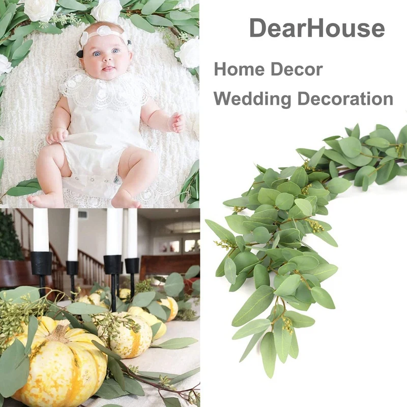 

5.7Ft Eucalyptus Garland,Artificial Vines Faux Eucalyptus Leaves Table Garland Greenery Wedding Backdrop Arch Wall Decor