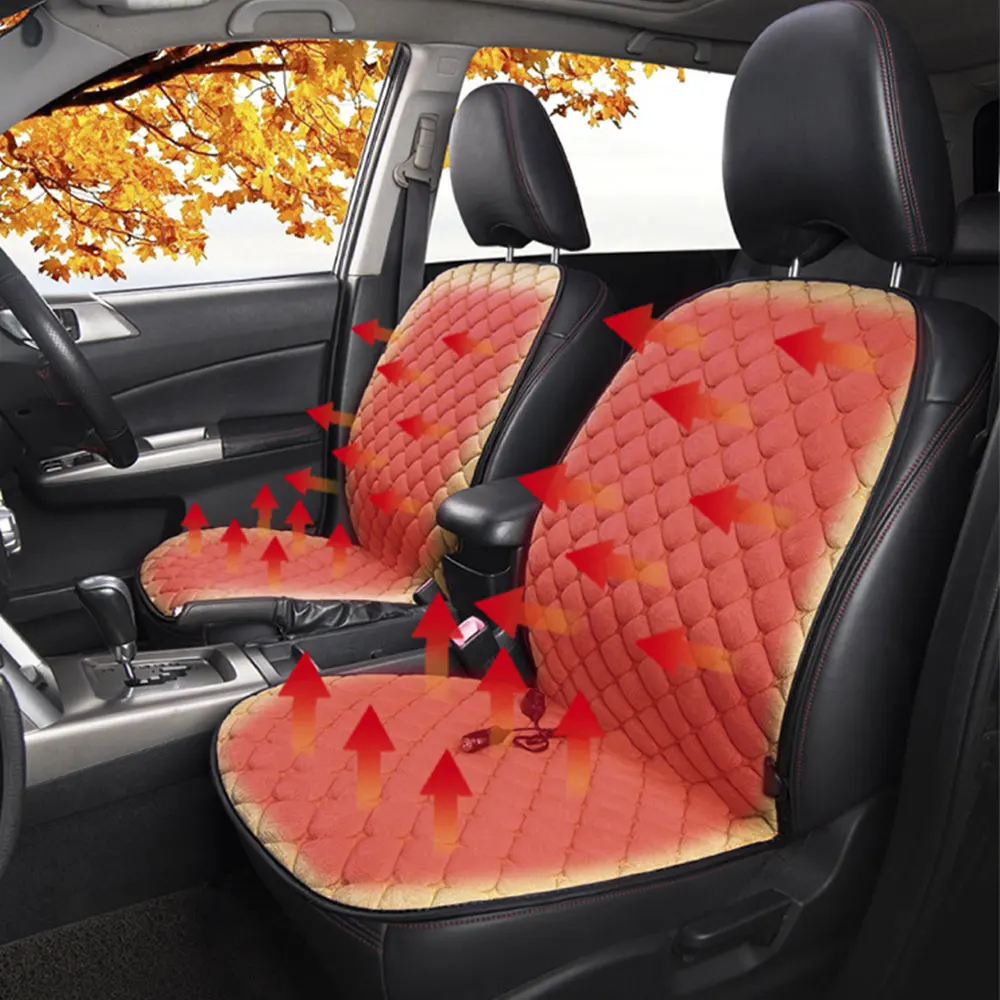 

12V Electric Heated Protector Pad Car Front Seat Cover Cushion Winter Plush Heater Warmer Control Temperature Heating Seat Pad