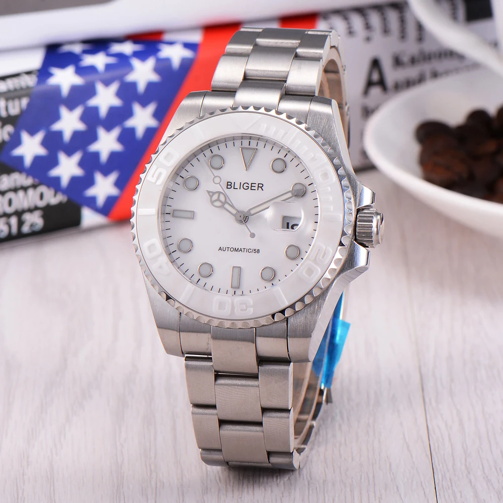 Мужские Простые Модные керамические часы BLIGER 40 мм с белым циферблатом