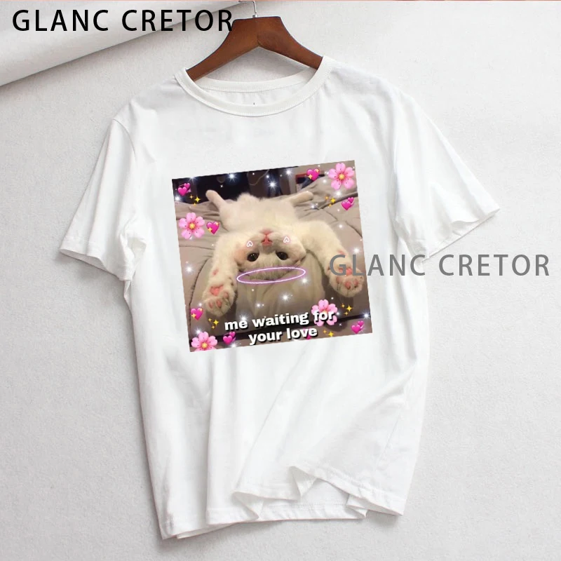 

Cute Cat T Shirt Women Harajuku Kawaii Fashion T-shirt Summer Short Sleeve Top Tees Female Casual Funny Print Tshirt