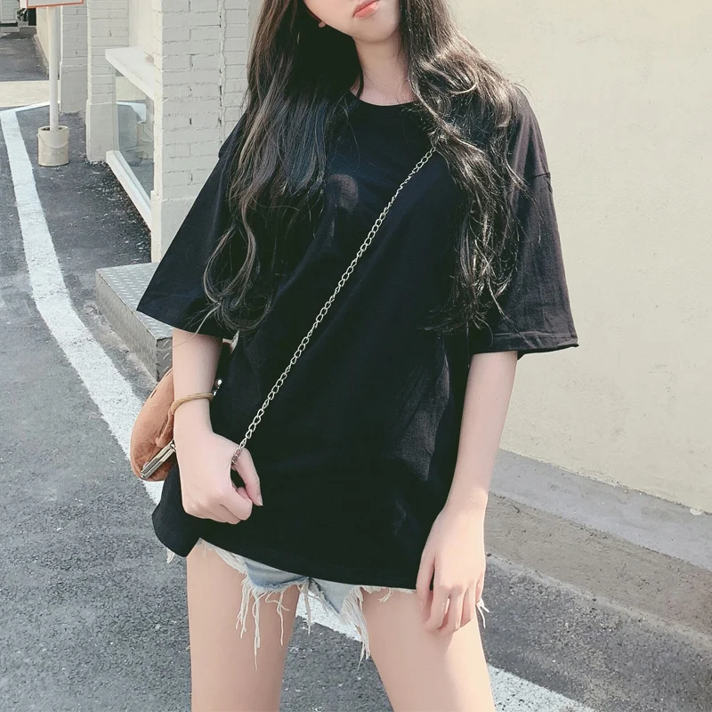 

2021 Casual Women's Summer Loose Solid Color Drop Shoulder Short Sleeve Tops T-shirt Office Short-sleeved O-neck T-shirt Tees