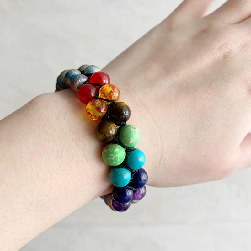 Титан Радужная Друза Агат Камень Браслет 7 Чакра Исцеление баланс оникс геодный