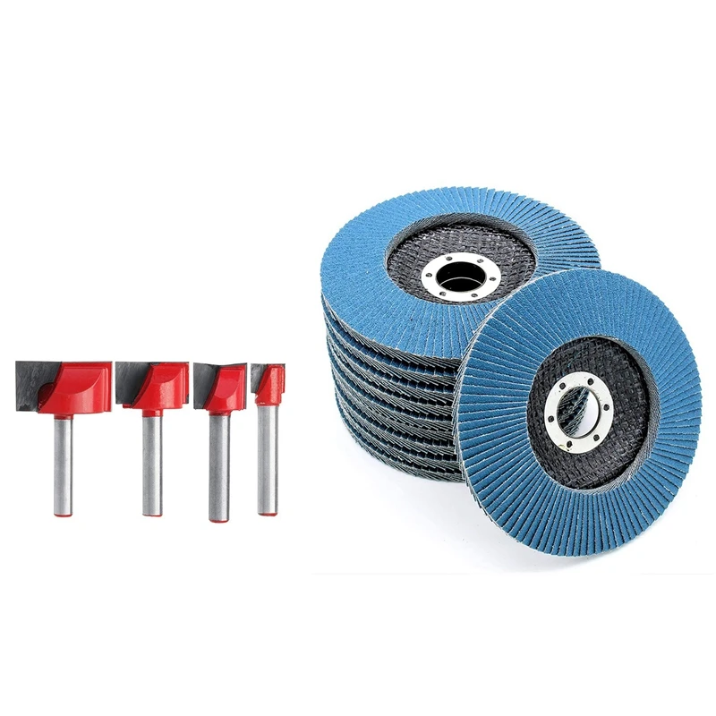 

4Pcs Bottom Cleaning Engraving Bit Wood CNC Router Bits & 10Pcs Sanding Sheets Abrasive Flap Discs Abrasive Mop Discs
