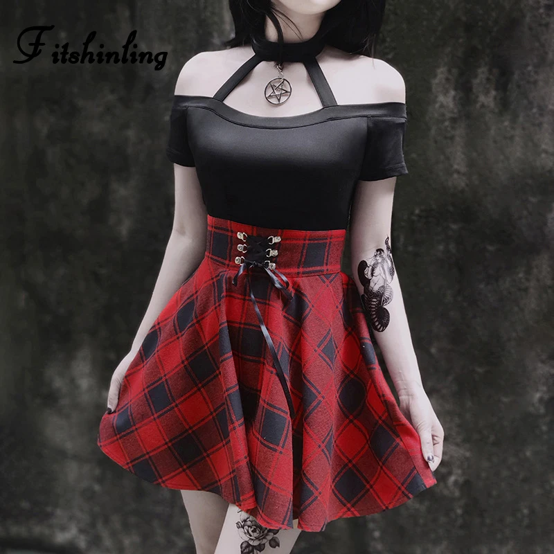 Fitshinling готическое платье в клетку на шнуровке имитация двух частей колье