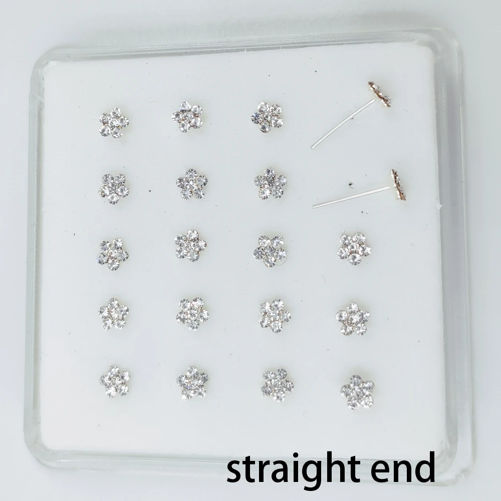 925 стерлингового серебра Сережка для пирсинга носа ясный Хрустальный цветок