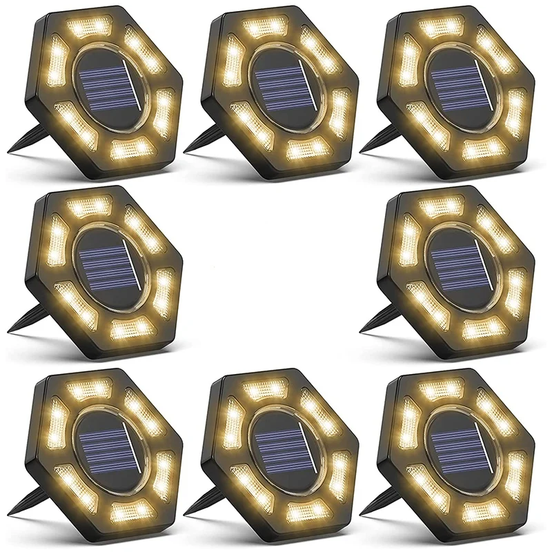 

Solar Ground Lights, 8 Pack Solar Garden Lights Solar Lights Outdoor 12 LED Disk Lights,Waterproof In-Ground-Warm White