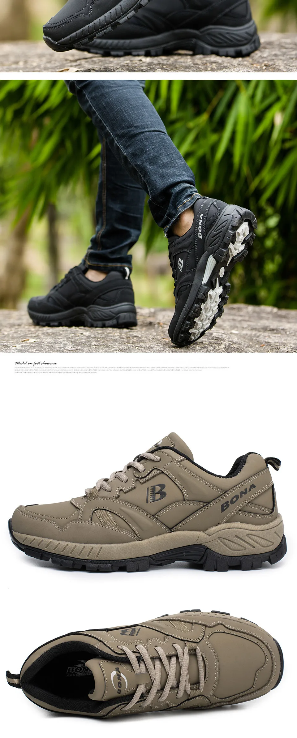 BONA Man Hiking Shoes Men Suede Breathable Lace Up Men Athletic Shoes Outdoor Jogging Sneakers Comfortable Soft Outdoor Sneakers