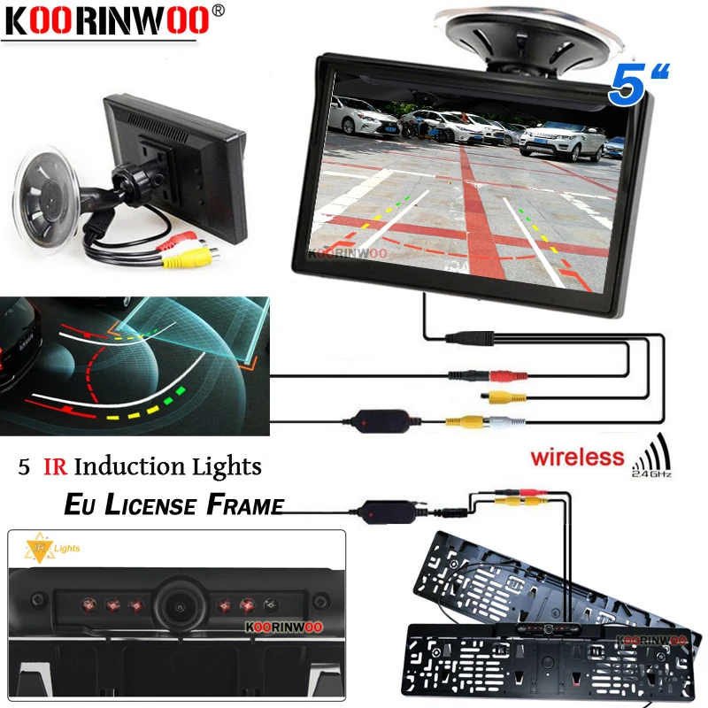 

Koorinwoo EU License Wireless Parking Screen Suction Monitor + Moving Dynamic Wide Angle Night Vision Car Rear View Camera Trunk