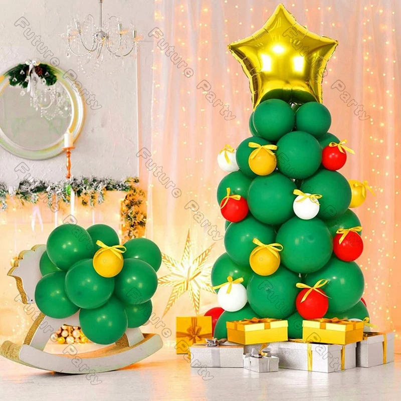 

138pcs Christmas Green Red Balloon Garland Arch Kit Matte White Gold Foil Stars Ballons For Home Wedding Party New Year Decor