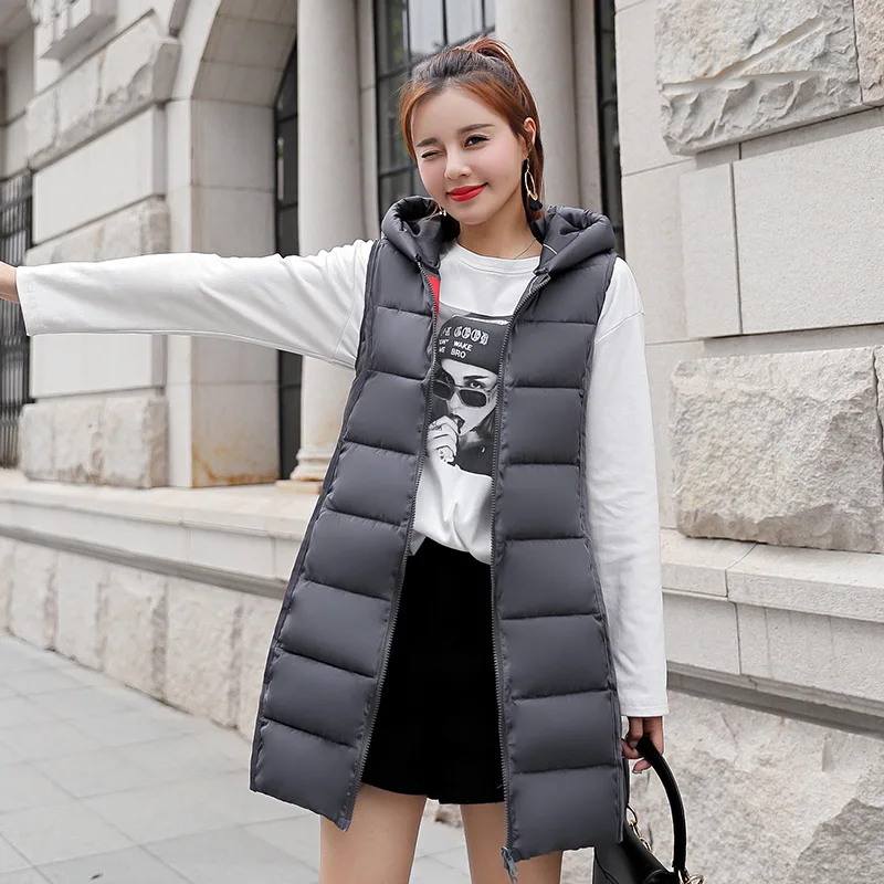 

Sleeveless Jacket Women Korean Version of Hooded Vest Autumn and Winter Double-sided Plus Size Cotton Vest Mid-length Waistcoat