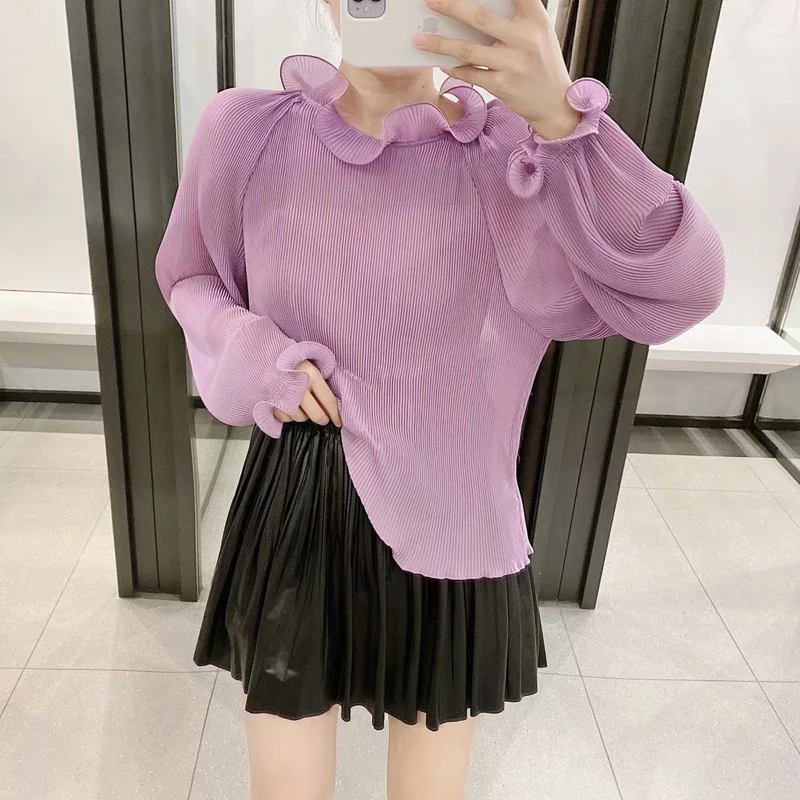 Женская шифоновая рубашка с длинным рукавом фиолетовая Сексуальная однотонная