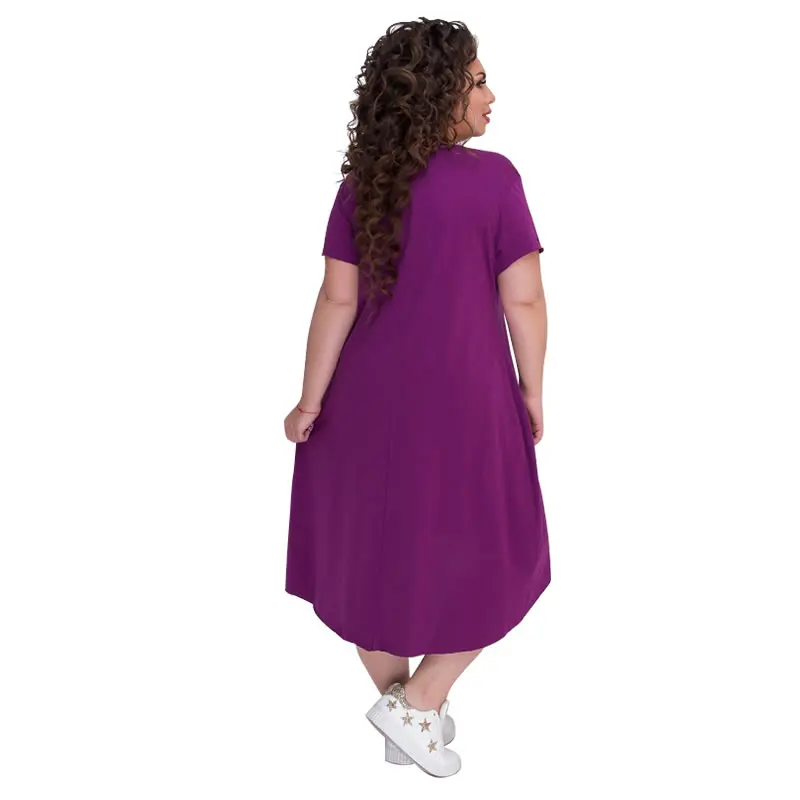 Платье размера плюс с буквенным принтом коротким рукавом до середины икры Vestidos L