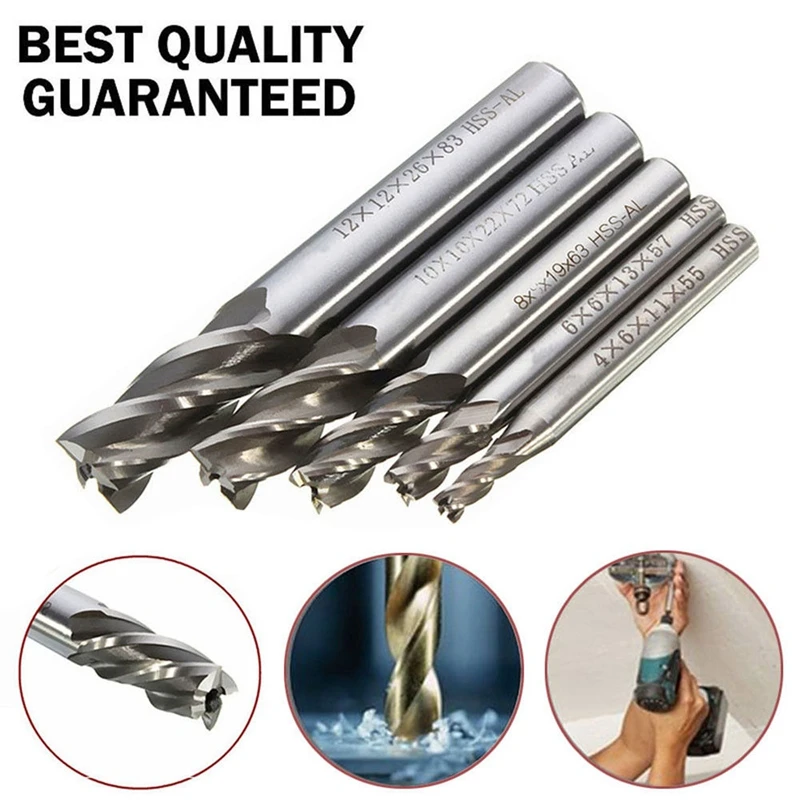 

5Pcs/Set Straight Shank End Mill Cutter 4 Flute Hss Drill Bit 4/6/8/10/12mm & 10Pcs Wnmg080404 Carbide Inserts Blades
