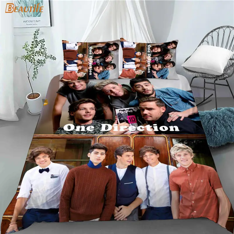 Juego de ropa de cama con estampado 3D de One Direction, funda de edred&oacute;n con funda de almohada para chico y hogar, 180x200cm, 180x220cm-5
