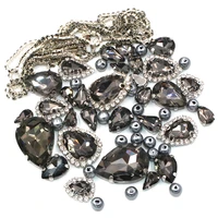 party diy grey teardrop mix size glass crystal stones pearl beads cup chain rim sliver claw rhinestones for clothingdressshoes