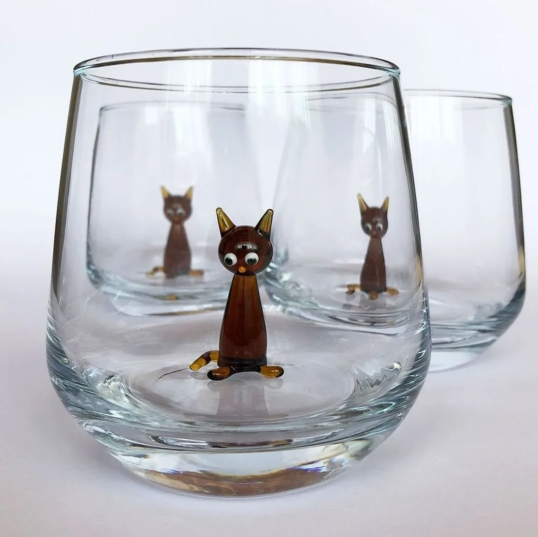 

Set of 6 Drinking Glasses (345cc) With Handmade Glass Animal Figures Inside, Glass, gift for Her, Handmade Glass