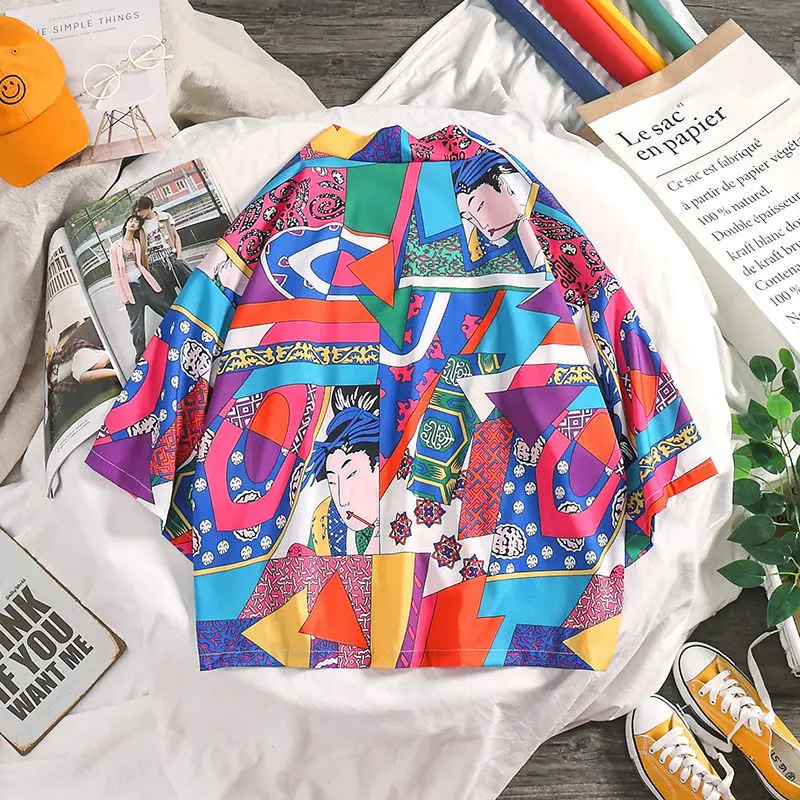 

Prowow 2021 Spring Men Loose Hong Kong Style 3/4 Sleeve Kimono Traditional Male Kimono Cardigan Men Harajuku Streetwear Male