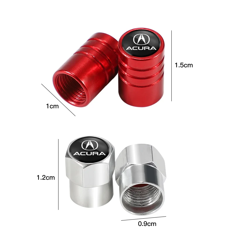4 Pcs Metal Car Wheel Tire Valve Stem Caps for Acura NSX RDX CDX RLX TLX TLX-L Logo Styling Red Decoration Accessories 