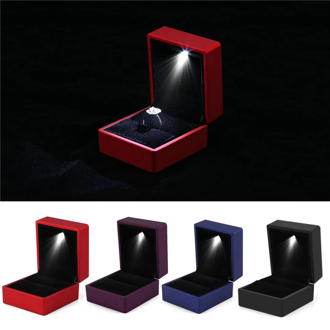 

LED Lighted Earring Ring Box Gift Creative Square LED Advanced Jewelry Packaging Display For Wedding Engagement Ring Box