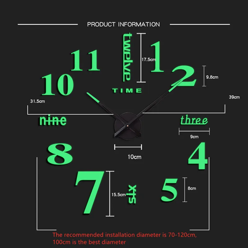 

Diy wall clock moonlight living room decor large roman mirror fashion modern Quartz clocks living room sticker watch