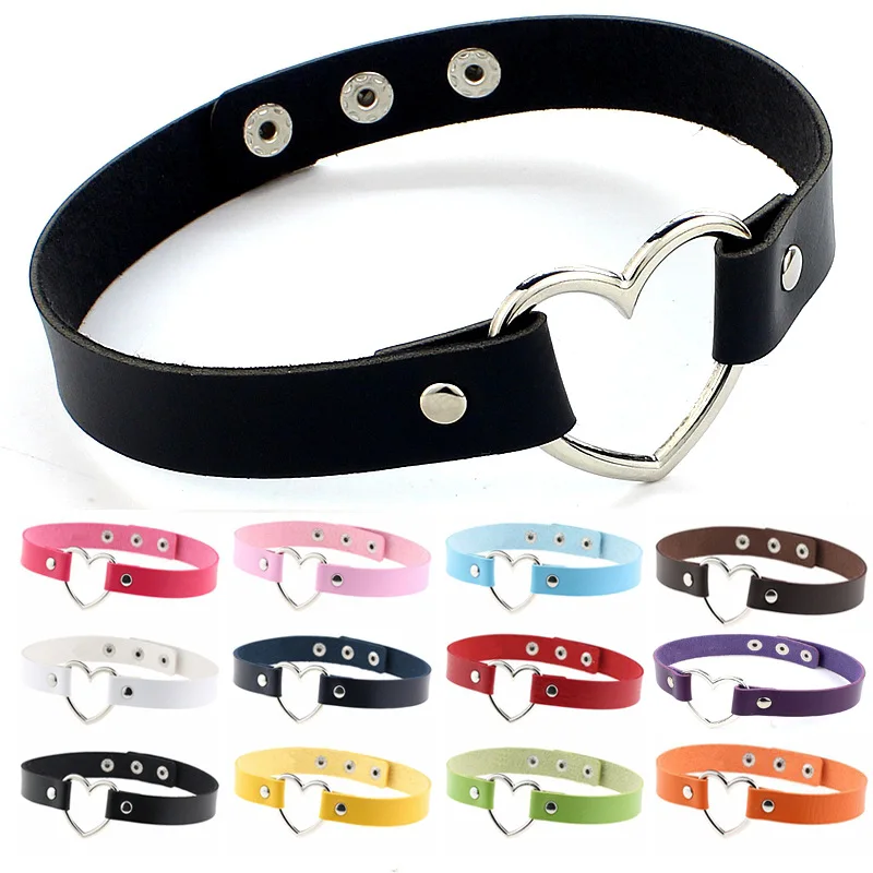 

Vintage Punk Round Gothic Collar Necklace Sexy Trendy Jewelry Gift PU Leather Heart Shape Harajuku Women Charm Choker Necklace