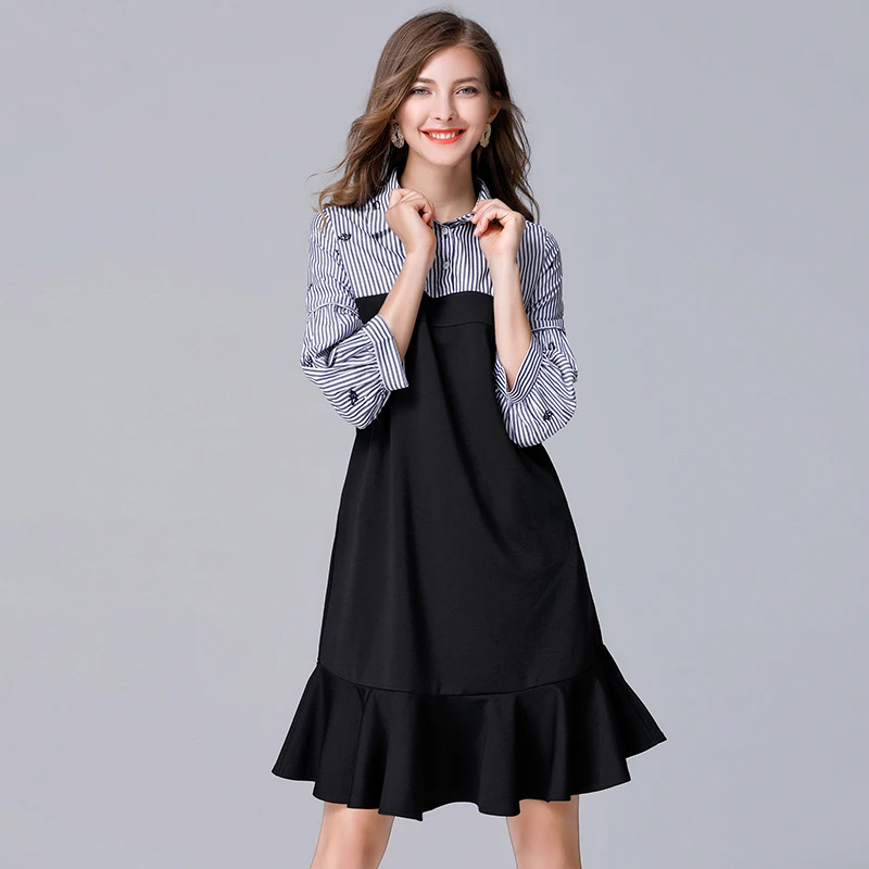 Новое поступление 2020 Осеннее женское платье в стиле High Street свободное полоску с