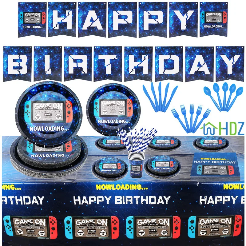 

Party Decoration Boys Game On Theme Cartoon Party Set Tableware Plate Napkins Banner Birthday Candy Box child Shower