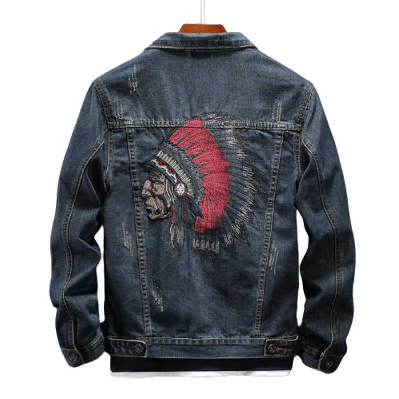 

Men's Jacket Embroidered Denim Spring Head Heavy Industry Washed Korean Slim Large Size Clothes Locomotive Clip Overcome Clothes