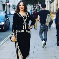 plus size black karakou algerian evening dress midi length long sleeve arabic prom dress 2022 two piece night formal party gown