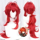 Термостойкий синтетический парик Genshin Impact Джи-дилук, 60 см, красный парик для косплея, Хэллоуин + бесплатная шапочка для парика