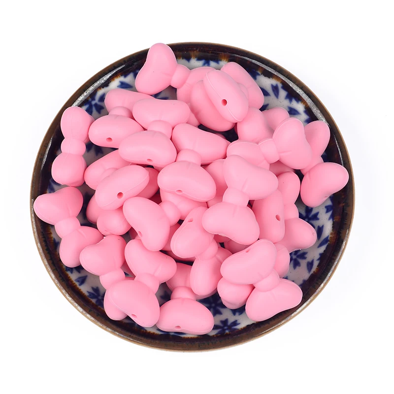 

10Pcs DIY Pacifier Chain Nipple Holder Baby Chew Teething Gift Bowknot Silicone Beads BPA Free Bow Tie Baby Teething Bead