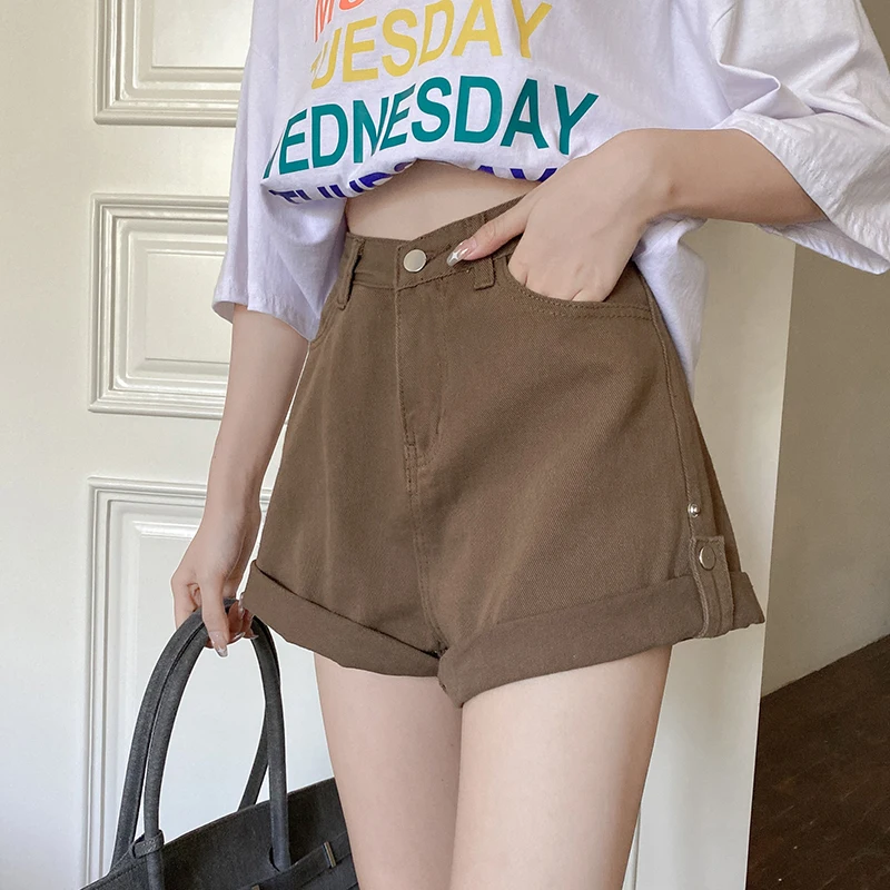 

High-waisted denim shorts female 2021 hot girl loose Casual Slim wide-leg A-line pants two ways to wear long legs traf