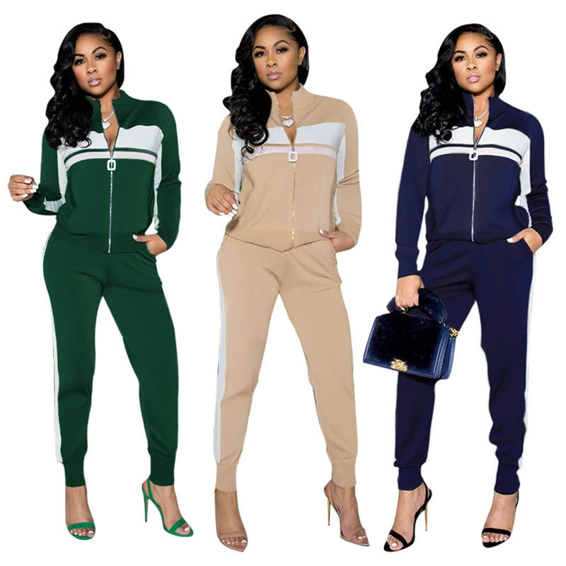

Colorblock Tracksuit Women Two Piece Set Autumn Clothes Zipper Top Pants Sets Female Casual 2 Pieces Sets Outfits Jogging Femme