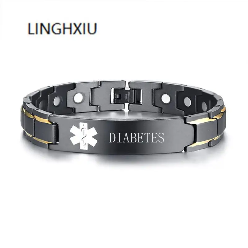

Lingxiu Bio Stainless Steel Men Bracelets Health Medical Alert ID Therapy Diabetes Adjust Tool