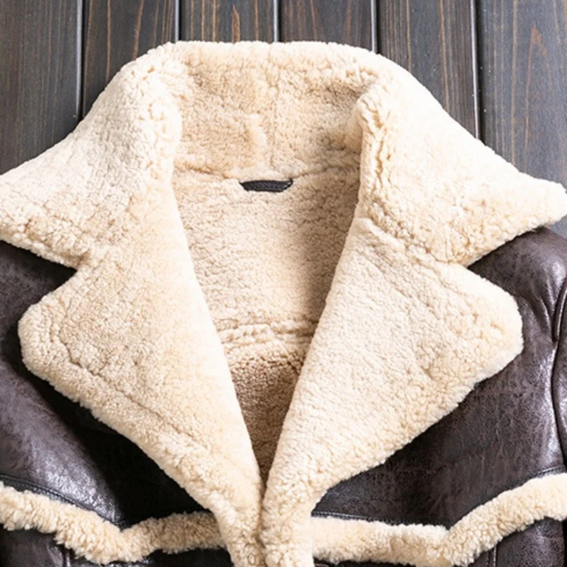 Мужская Повседневная Длинная Куртка из натуральной овечьей шерсти с отложным