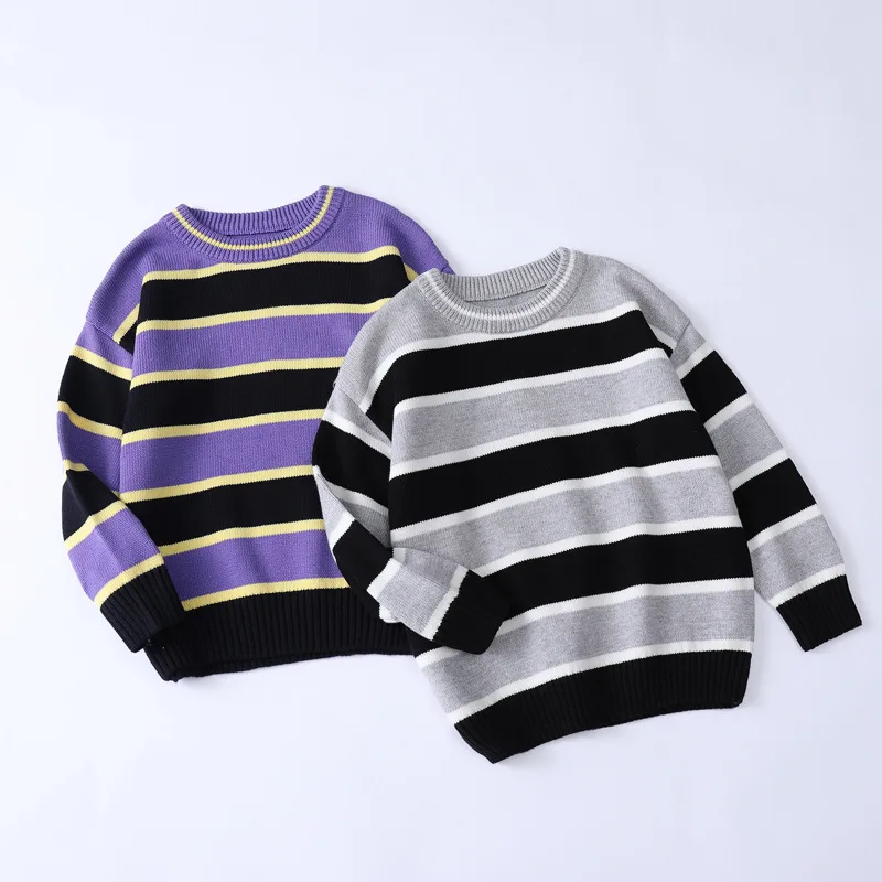 

Stripe Kids Sweaters Spring Winter Baby Boys Girls Warm Pullover Knitted Bottoming Thicken Children's Clothes Top High Quality