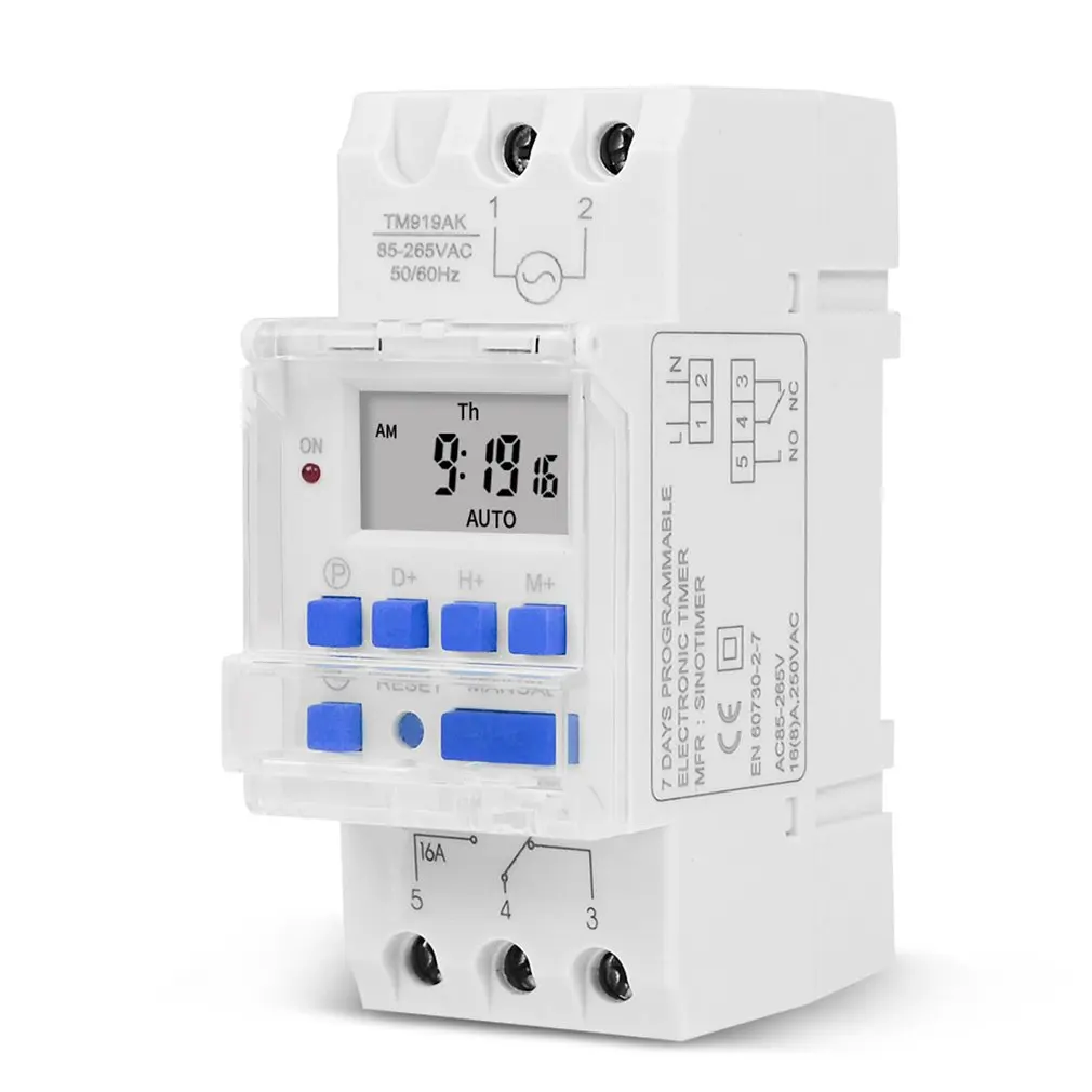 

Electronic Weekly 7 Days Programmable Digital TIME Relay Timer Switch Control AC 110V 220V 12V 24V 5V 16A Din Rail Mount THC15A