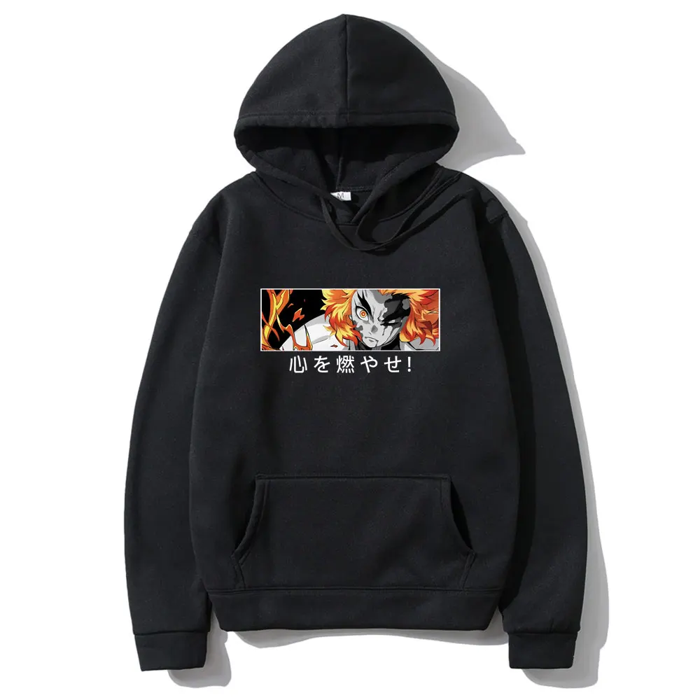 

Japanese Anime Demon Slayer Hoodies Men Women Fashion Rengoku Kyoujurou Eyes Print Hoodie Tops Cartoon Style Hooded Sweatshirt